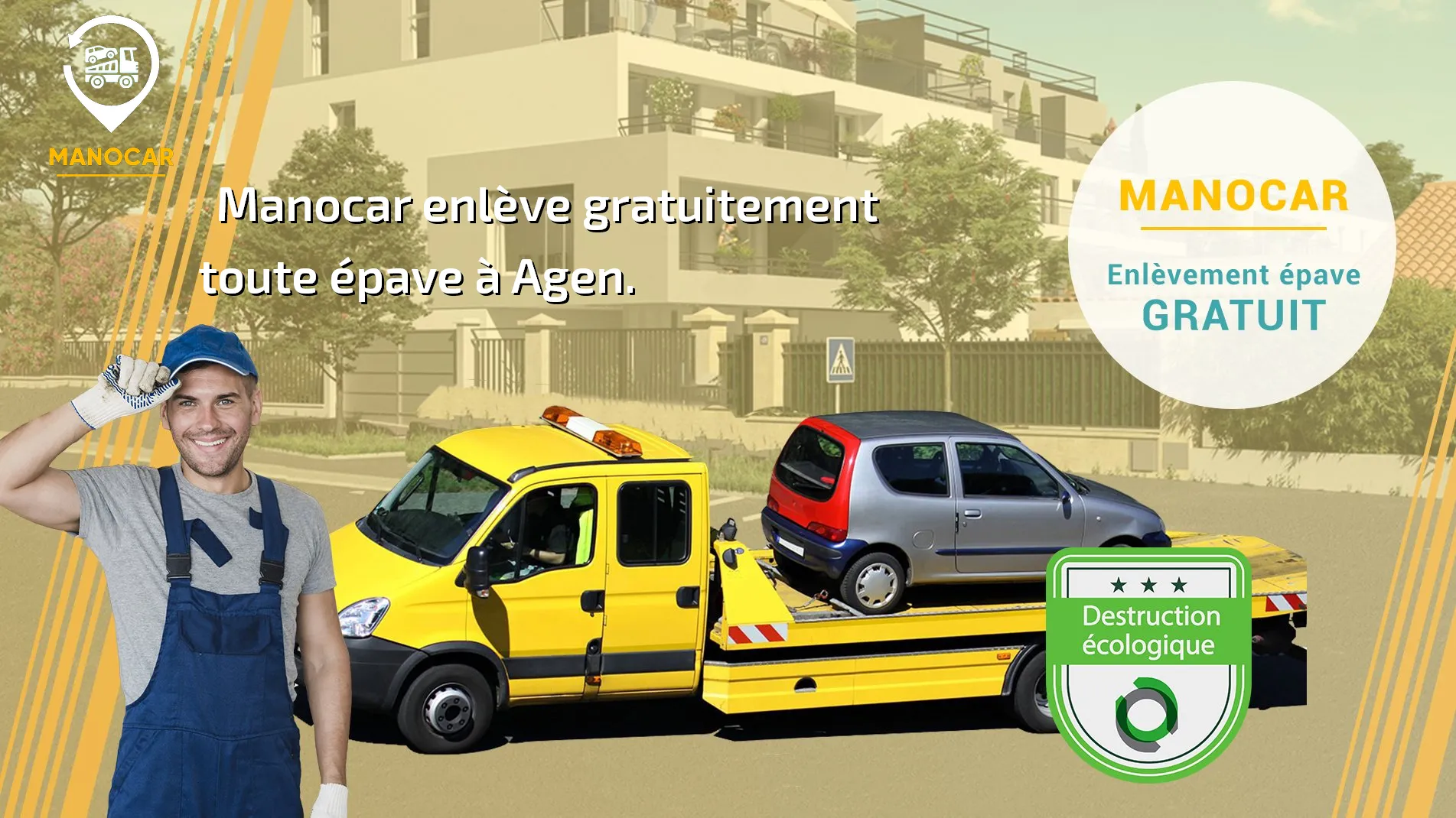 Manocar épaviste Agen (47) agréé VHU, enlèvement épave gratuit.