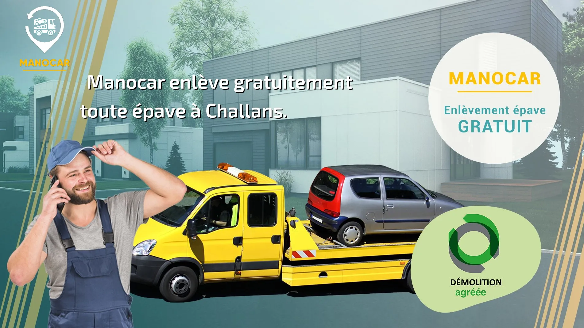 Manocar épaviste Challans (85) agréé VHU, enlèvement épave gratuit.