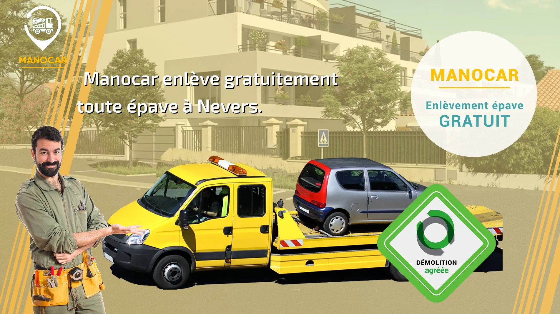 Manocar épaviste Nevers (58) agréé VHU, enlèvement épave gratuit.