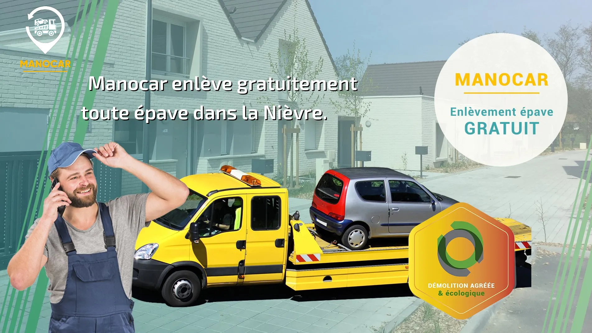 Manocar épaviste Nièvre (58) agréé VHU, enlèvement épave gratuit.