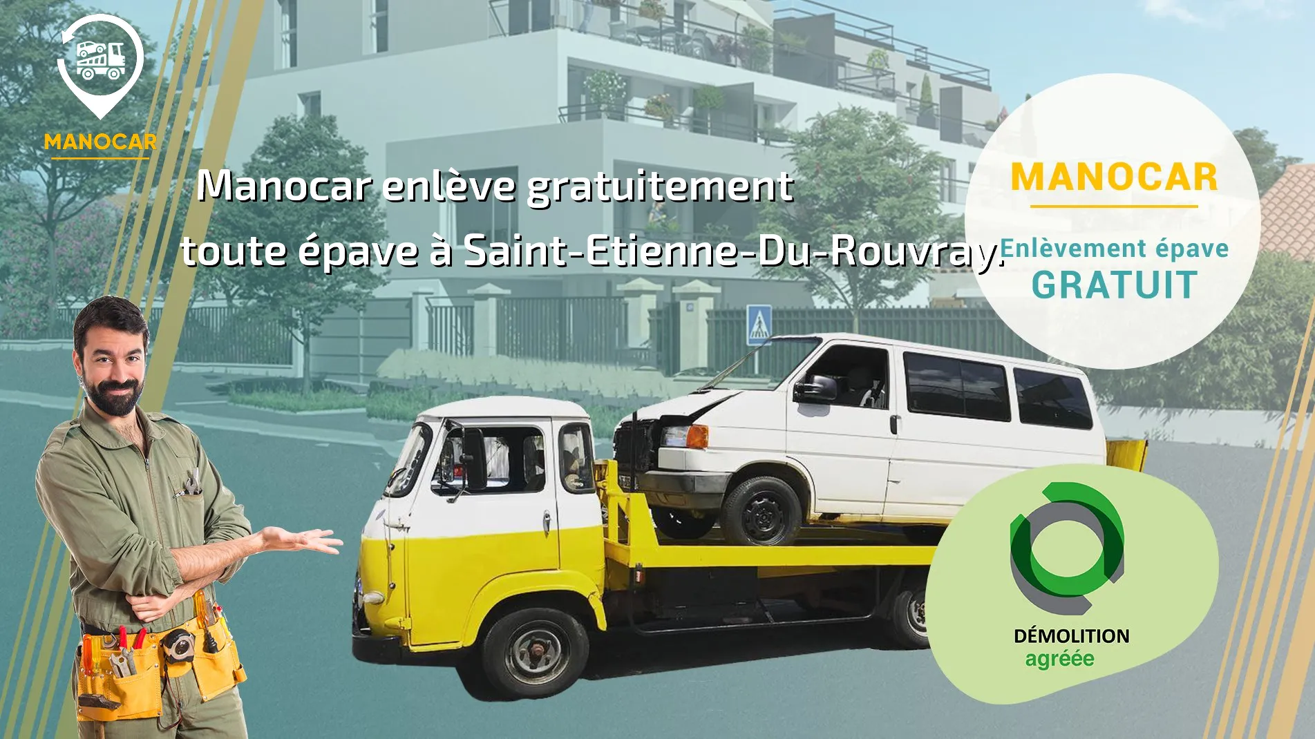 Manocar épaviste Saint-Étienne-du-Rouvray (76) agréé VHU, enlèvement épave gratuit.